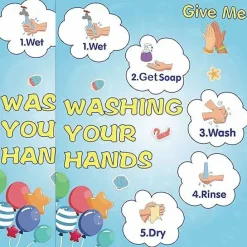 2-Pack Hand Washing Instruction Posters for Kids, Water-Resistant Bathroom Classroom Hygiene Signs, 14x11 Inch Educational Germ Prevention Wall Decor for School Preschool