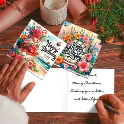 6 Pack Happy Birthday Diamond Painting Greeting Cards with Envelopes, DIY 5D Rhinestone Birthday Cards with Cake, Flowers, Birds & Butterflies, Diamond Art Craft Kits for Family & Friends