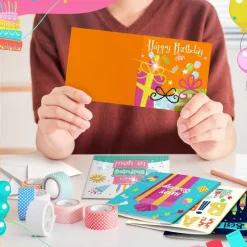 12 Pack Happy Birthday Diamond Painting Greeting Card Kits with Envelopes, DIY 5D Rhinestone Birthday Cards with Cake, Balloons & Gifts, Diamond Art Crafts for Adults, Family & Friends