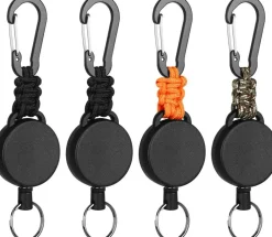 4-Pack Heavy-Duty Retractable Keychain with Carabiner – Steel Cord Badge Reel, Paracord Extendable Key Ring for Keys, ID Badges & Tools