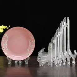 12 Pack 6 Inch Clear Plastic Easels or Stand/Plate Holders to Display Pictures or Other Items at Weddings, Plate Stands for Home Decoration, Birthdays, Tables