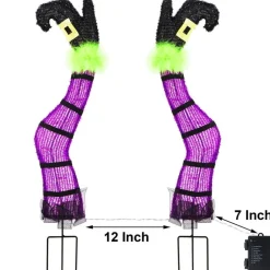 2 Pack 22 Inch Light Up Purple Witch Legs Halloween Yard Stakes, LED Tinsel Witch Feet with 8 Lighting Modes & 6-Hour Timer, Battery Operated Outdoor Halloween Decor for Lawn Garden Haunted House