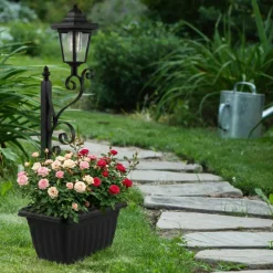 2 Pack 2 in 1 Solar Garden Light with Flower Planter, Vintage Solar Path Lamp for Outdoor Yard Porch Decor