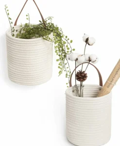 2-Pack Jute Hanging Rope Baskets – Small Boho Woven Wall Planters