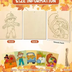 10-Pack Large Unfinished Wooden Thanksgiving Craft Set – Paintable Pumpkin, Scarecrow & Fall Harvest Wooden Ornaments for DIY Home Decor, Hanging Wall & Seasonal Craft Projects