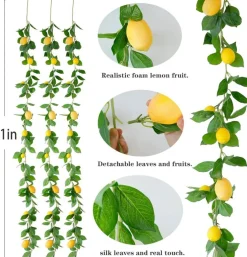 3 Pack Lemon Artificial Vine Garlands, 71 Inch Silk Hanging Greenery with Faux Lemons, Indoor Outdoor Wall, Wedding, Party & Home Decor