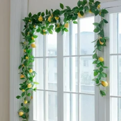 3 Pack Lemon Artificial Vine Garlands, 71 Inch Silk Hanging Greenery with Faux Lemons, Indoor Outdoor Wall, Wedding, Party & Home Decor