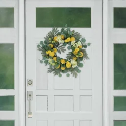 6 Pack: 24" Lemon & Hydrangea Floral Spring Wreath