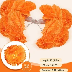 3 Pack Lighted Marigold Garland, 5 Ft Artificial Flower String Lights with 10 LED Marigold Flowers, Day of the Dead Dia de Los Muertos Decor, Diwali Wedding Party Indoor Outdoor Decoration