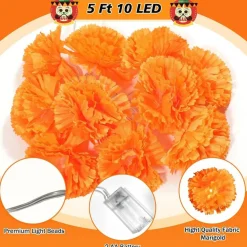 3 Pack Lighted Marigold Garland, 5 Ft Artificial Flower String Lights with 10 LED Marigold Flowers, Day of the Dead Dia de Los Muertos Decor, Diwali Wedding Party Indoor Outdoor Decoration