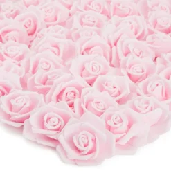 100 Pack Light Pink Artificial Flowers, Bulk Stemless Fake Foam Roses, 3 in