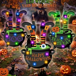 3 Pack Light Up Halloween Witch Legs with Stakes, 15.8 x 9.8 Inch Scary Witch Feet Yard Signs with LED Lights, Waterproof Outdoor Halloween Decorations for Lawn Garden Yard Haunted House