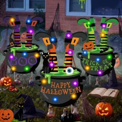 3 Pack Light Up Halloween Witch Legs with Stakes, 15.8 x 9.8 Inch Scary Witch Feet Yard Signs with LED Lights, Waterproof Outdoor Halloween Decorations for Lawn Garden Yard Haunted House