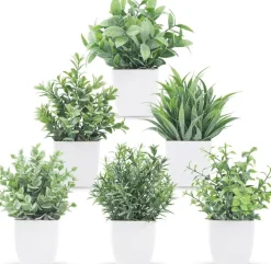 6 Pack Mini Artificial Potted Plants – Faux Eucalyptus Greenery Set for Home, Office, Bathroom, Bedroom, Living Room, Classroom & Shelf Decor (Small Indoor Fake Plants)