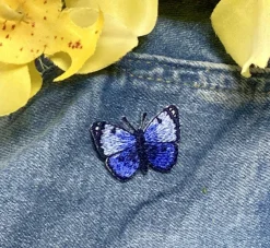 (3 Pack) Mini Blue Butterfly, Embroidered, Iron-on Patch