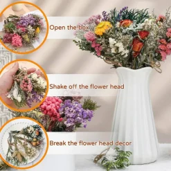 12/24 Pack Mini Dried Flowers Bouquets, Natural Real Wildflower Bundles for Vase, DIY Crafts, Wedding Decor, Home, Office & Party Table Centerpieces (White Set)