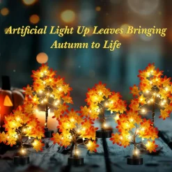 6 Pack Mini Lighted Fall Maple Trees with 68 LED Lights, 4 x 6 Inch & 2 x 8 Inch Artificial Autumn Trees with Bendable Branches for Thanksgiving Table Centerpieces, Harvest, Wedding & Mantel Decor