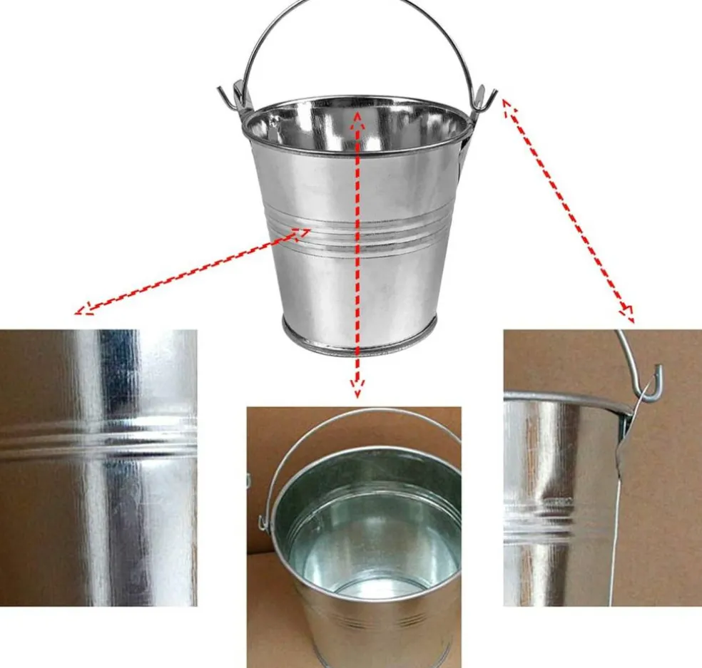 12 Pack Mini Metal Buckets (Silver) 3"L x 3"W x 3"H
