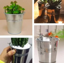 12 Pack Mini Metal Buckets (Silver) 3"L x 3"W x 3"H