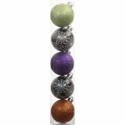 5 Pack 57mm Spiderweb & Glitter Shatterproof Ball Ornaments by Ashland®