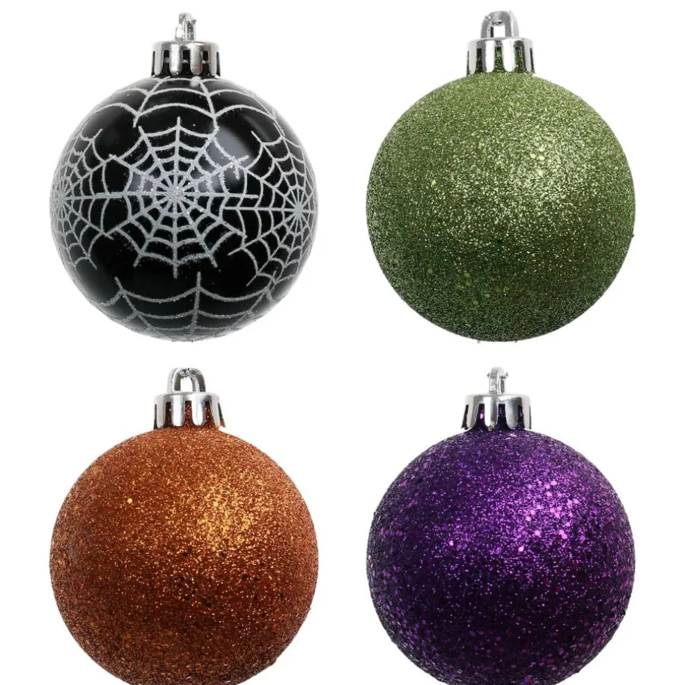 5 Pack 57mm Spiderweb & Glitter Shatterproof Ball Ornaments by Ashland®