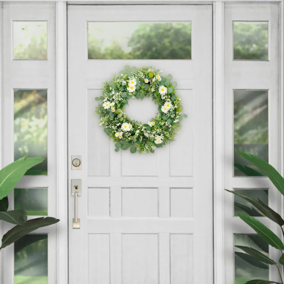 6 Pack: 24'' Multicolored Daisy Floral Spring Wreath
