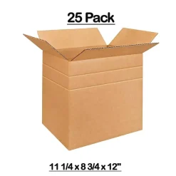 25 Pack Multi Depth Heavy Duty Corrugated Mailing Cartons 11 1⁄4 x 8 3⁄4 x 12 Inch