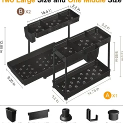 3 Pack Multi-Purpose Under Sink Organizers and Storage (Black)
