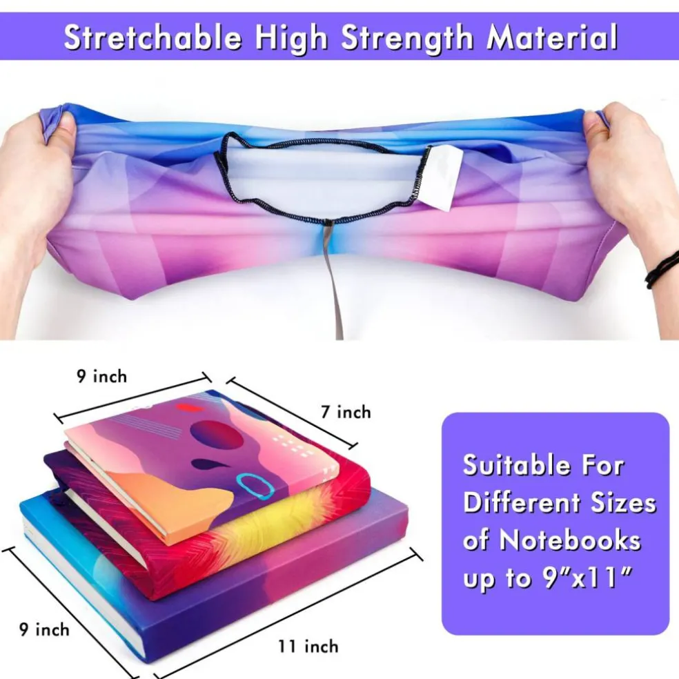 7 Pack Neon Pattern Jumbo Fabric Book Covers, Washable Durable Reusable Nylon, Stretchable for Hardcover Textbooks & Notebooks up to 9'x11'