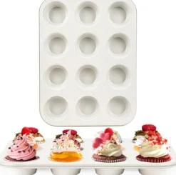 2-Pack Nonstick 12-Cup Muffin Pans, Easy-Clean Cupcake Baking Tins (Beige)