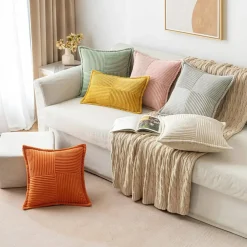 Pack of 2 Boho Striped Corduroy Pillow Covers