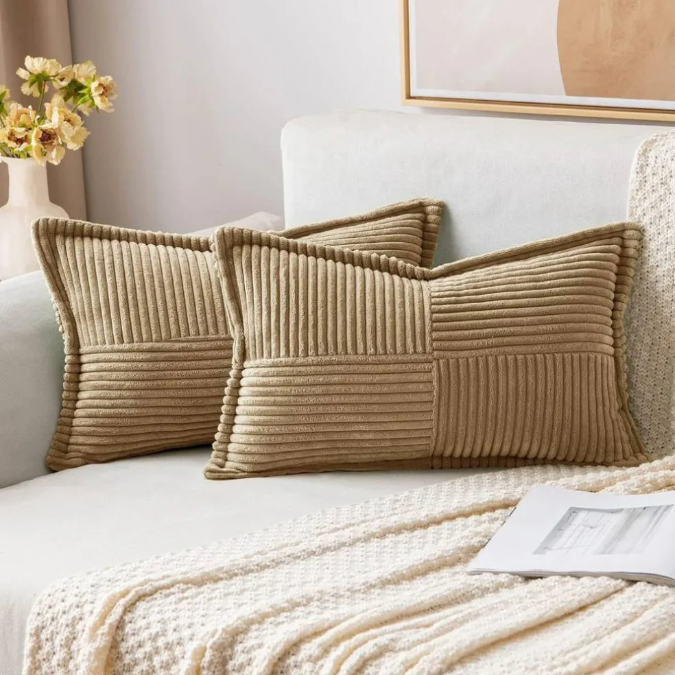 Pack of 2 Boho Striped Corduroy Pillow Covers