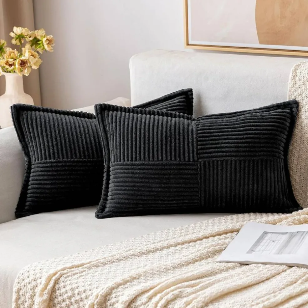 Pack of 2 Boho Striped Corduroy Pillow Covers