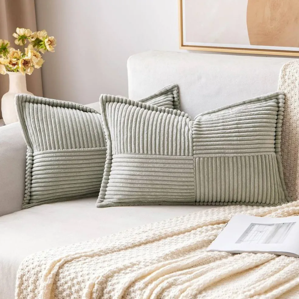 Pack of 2 Boho Striped Corduroy Pillow Covers