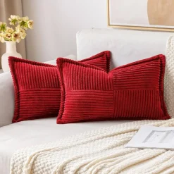 Pack of 2 Boho Striped Corduroy Pillow Covers