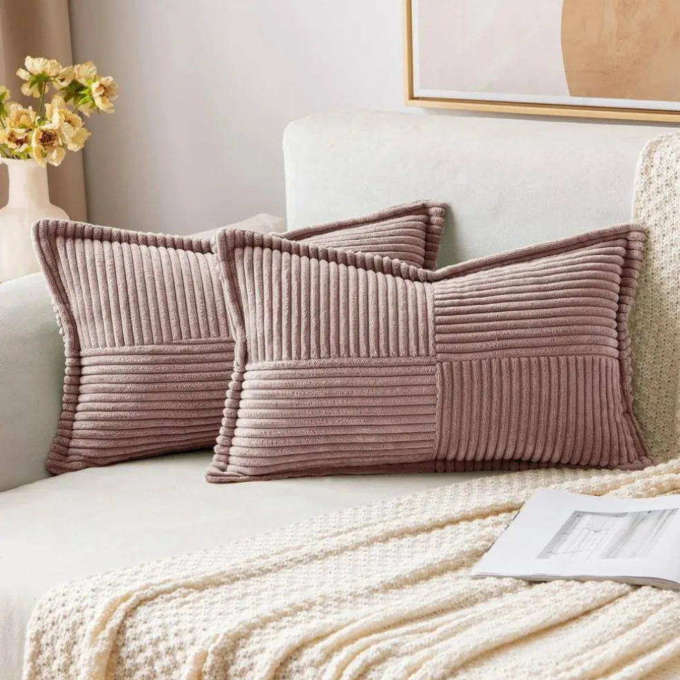 Pack of 2 Boho Striped Corduroy Pillow Covers