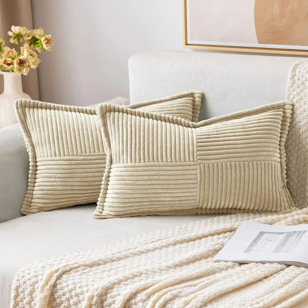 Pack of 2 Boho Striped Corduroy Pillow Covers