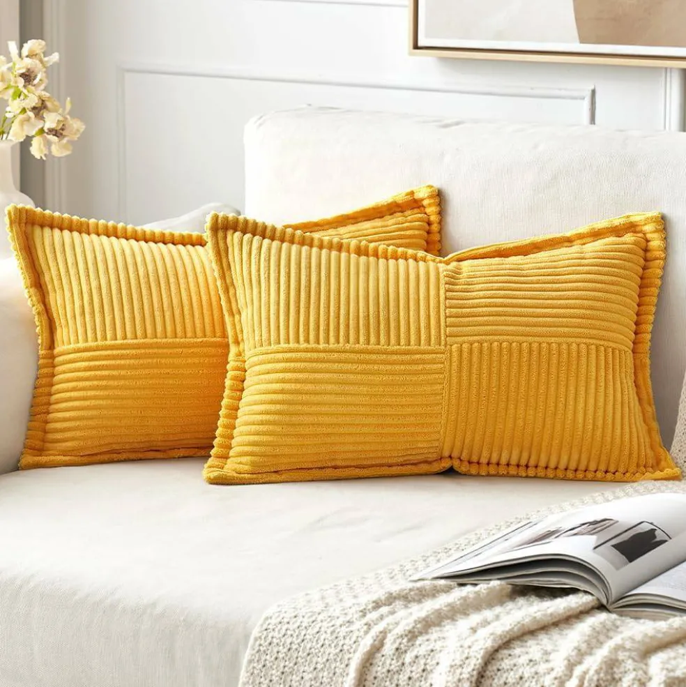 Pack of 2 Boho Striped Corduroy Pillow Covers