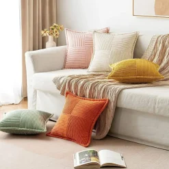 Pack of 2 Boho Striped Corduroy Pillow Covers
