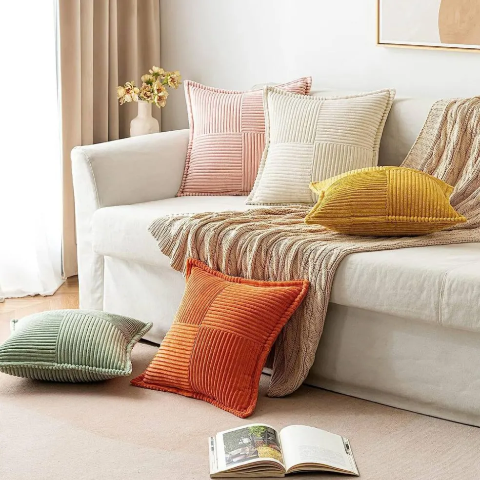 Pack of 2 Boho Striped Corduroy Pillow Covers