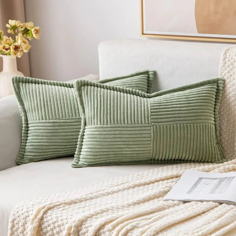 Pack of 2 Boho Striped Corduroy Pillow Covers