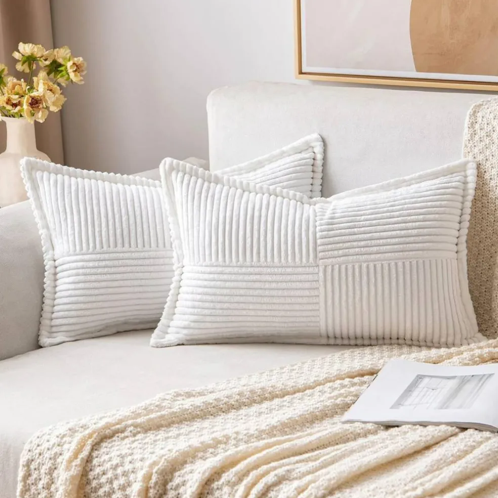 Pack of 2 Boho Striped Corduroy Pillow Covers