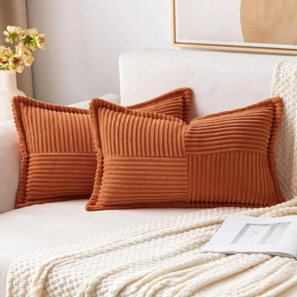 Pack of 2 Boho Striped Corduroy Pillow Covers