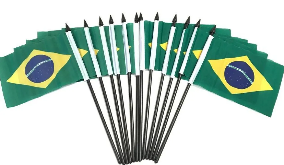 Pack of 12 Brazil Mini Flags – 4"x6" Polyester Desk & Hand Waving Set