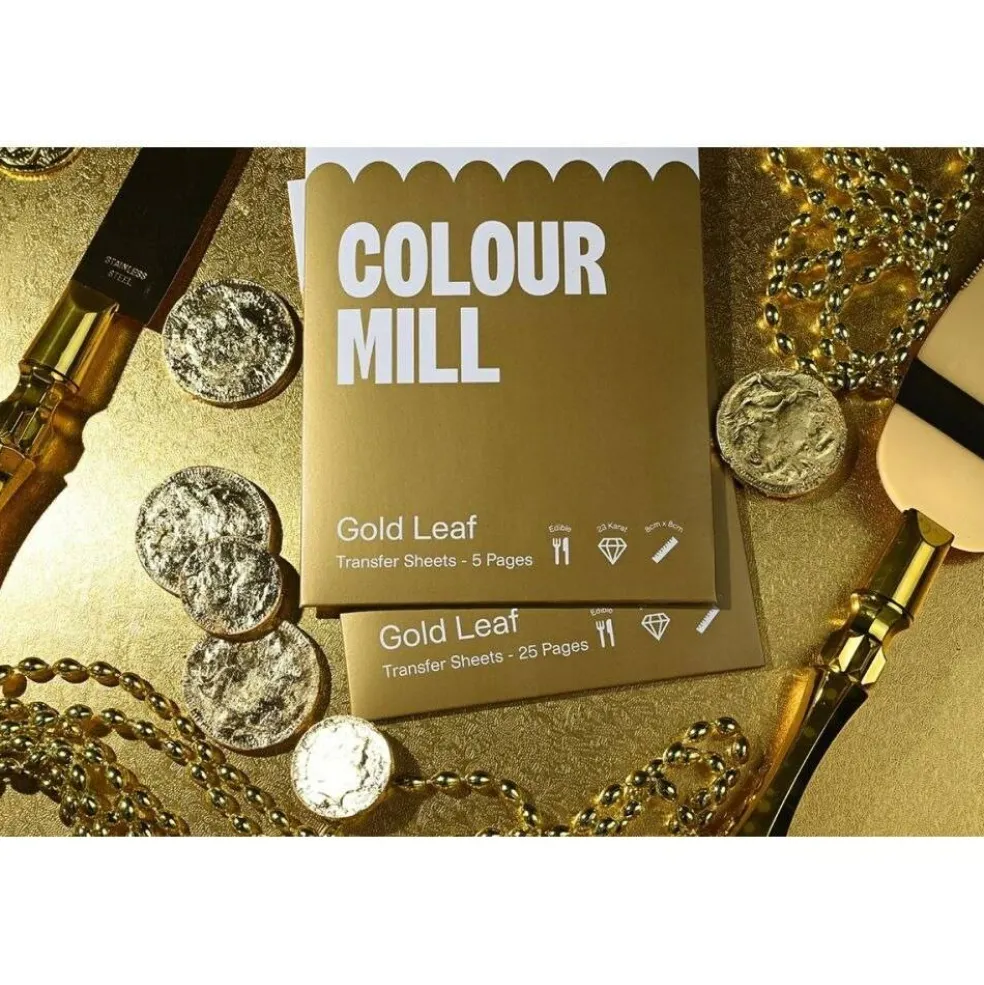 Pack of 5 Colour Mill Edible Gold Leaf 23 Karat Transfer Sheets 8cm x 8cm