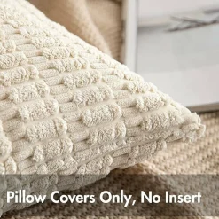 Pack of 2 Corduroy Throw Pillow Covers 18x18 Inch, Soft Striped Decorative Cushion Covers, Modern Farmhouse Pillowcases for Sofa, Couch, Bed, Living Room (Cream White)