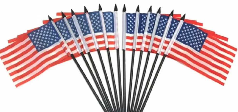 Pack of 12 United States Mini Flags – 4"x6" Polyester Desk & Hand Waving Set