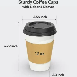 100 Pack 12 oz Disposable Coffee Cups with Lids and Sleeves, Sturdy Thick Paper & Leak-free Insulated to Go Paper Hot Coffee Cups with Sip Lids for Hot & Cold Beverage