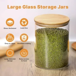 2-Pack 108oz Glass Storage Jars with Airtight Bamboo Lids for Food Storage