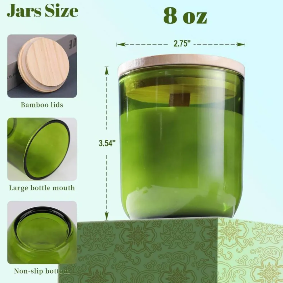 12-Pack 8oz Green Glass Candle Jars with Lids – Eco-Friendly, Bulk Candle Containers for Weddings & Candle Making